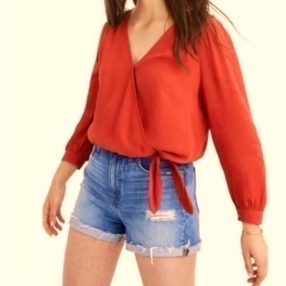 Madewell | Tops | Madewell Silk Sash Tie Front Wrap Coral Crop Top - Picture 1 of 13